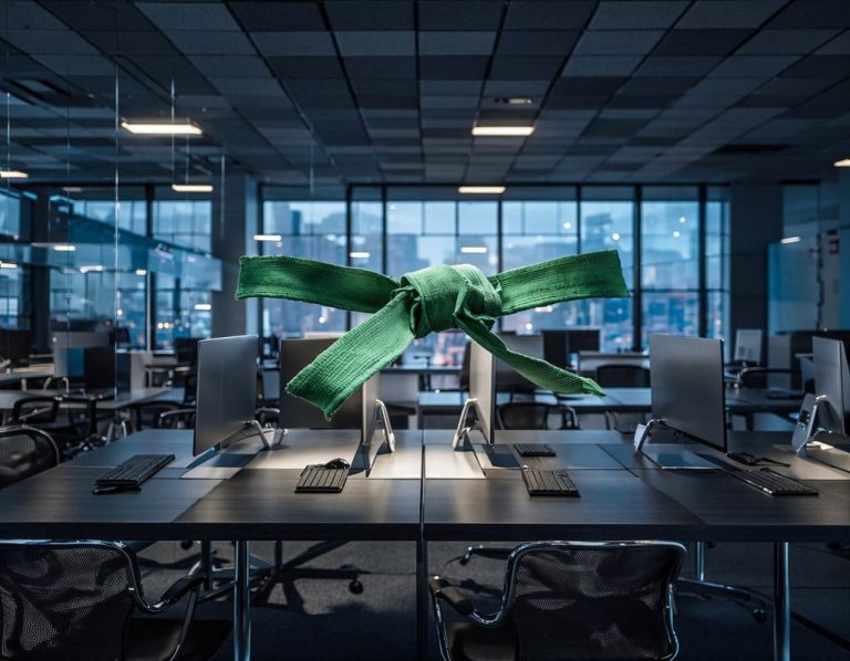 Lean Six Sigma Green Belt Course A martial arts green belt floating about a clean and well run office environment.