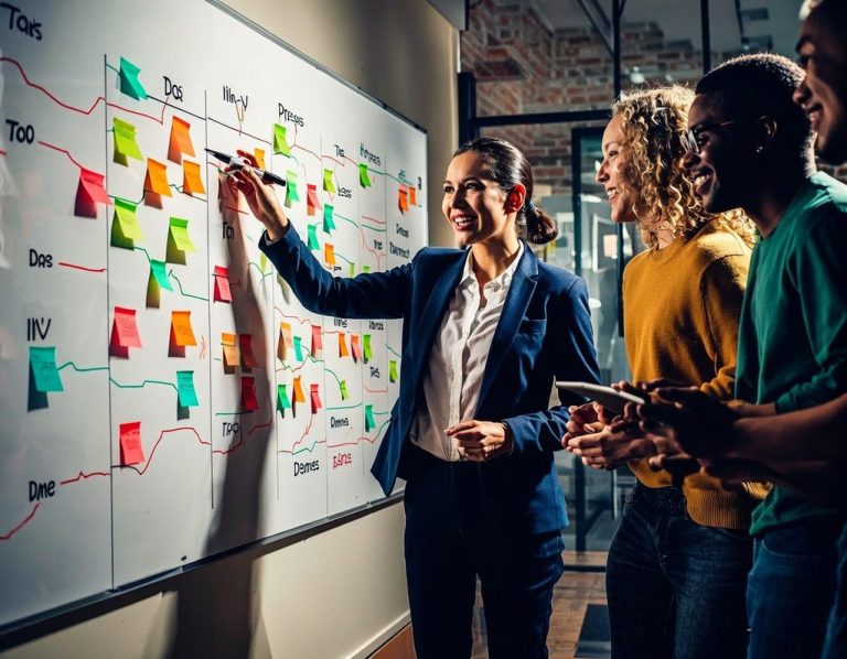 Lean Standard Work An organisational leader carrying out an activity with their team which would be part of their daily standard work