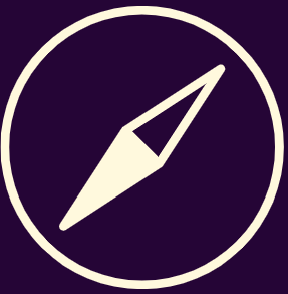 Honesty - Hoshin Consulting Logo Simple compass needle pointing North East - yellow on purple background