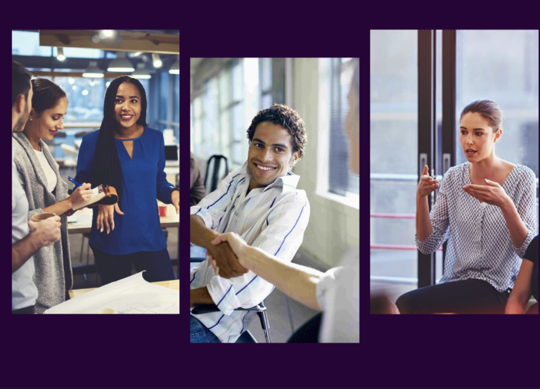 Three different images of people depicting the values of Simplicity, Empowerment and Honesty