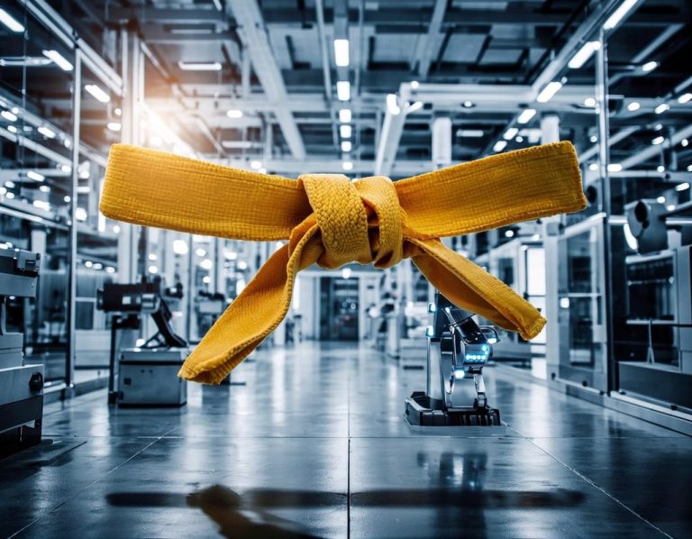Lean Six Sigma Yellow Belt Course A martial arts yellow belt floating above a clean and tidy production facility