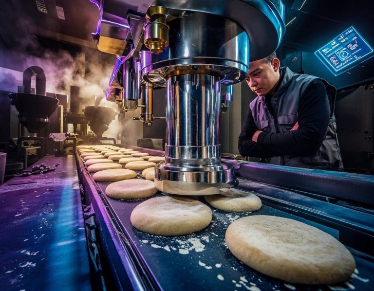 Process Optimisation A food production process with an operator or engineer examining current production and looking to improve it